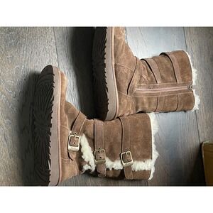 UGG Tall Chestnut Brown Suede Buckle Strap